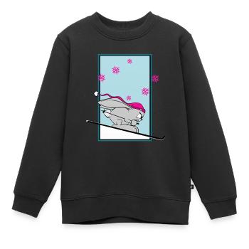 Skihase Schnee süßer Hase Ski Winter Comic lustig - Kinder Premium Organic Sweatshirt - Schwarz - Vorne - AI Model Kid Female (0cm)