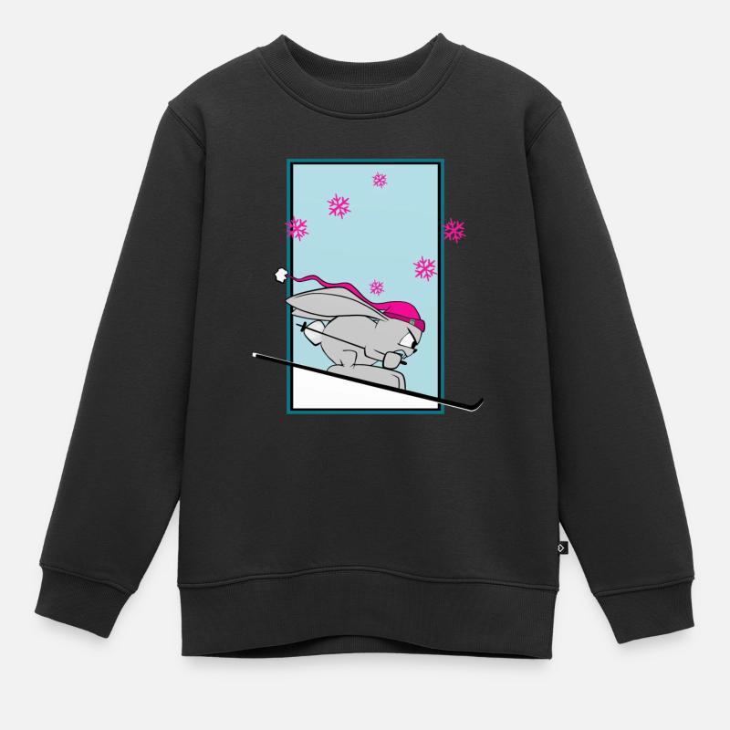 Ski Snow Mignon Lapin Ski Hiver Comique Drôle - Sweat Premium enfant bio - noir
