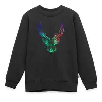 Farbenfroher Hirschkopf - Kinder Premium Organic Sweatshirt - Schwarz - Vorne - AI Model Kid Female (0cm)