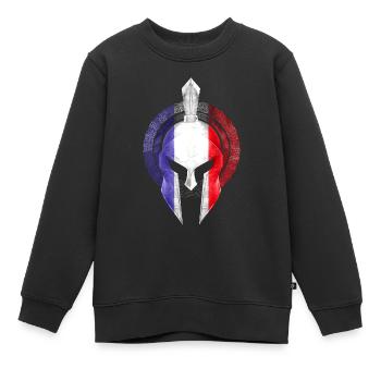 Casque Spartan France Drapeau - Sweat Premium enfant bio - noir - Devant - AI Model Kid Female (0cm)