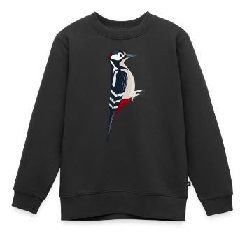 Grande illustration d’oiseau pic tacheté - Sweat Premium enfant bio - noir - Devant - AI Model Kid Female (0cm)