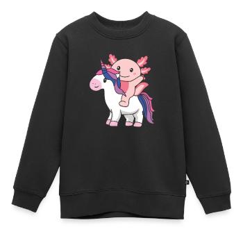 Bi Flag Pride LGBTQ Axolotl auf Einhorn - Kinder Premium Organic Sweatshirt - Schwarz - Vorne - AI Model Kid Female (0cm)