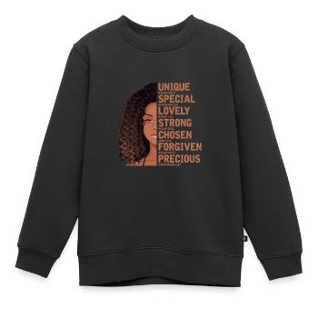 Motivation - Sweat Premium enfant bio - noir - Devant - AI Model Kid Female (0cm)