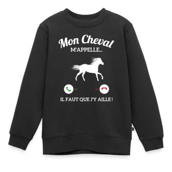 Mon Cheval M'appelle Il Faut Que J'y Aille - Sweat Premium enfant bio - noir - Devant - AI Model Kid Female (0cm)