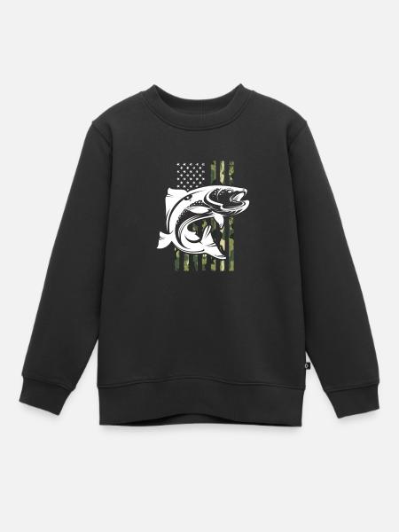 Angler USA Fishing America Fishermen Fishing Gift - Kids Premium Organic Sweatshirt - black