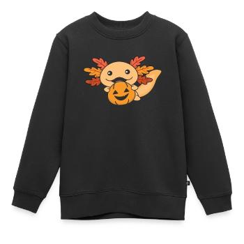 Automne axolotl avec feuilles d’automne citrouille automne - Sweat Premium enfant bio - noir - Devant - AI Model Kid Female (0cm)