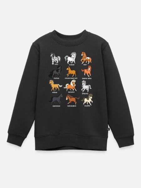 Cartoon Kawaii Horses - Motif Cheval - Sweat Premium enfant bio - noir