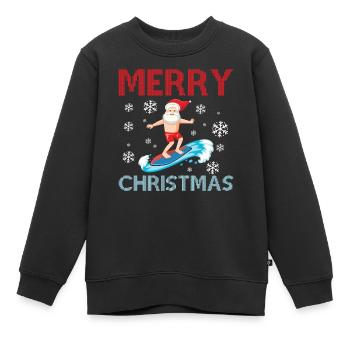 Joyeux Noël - Surfing Santa Claus - Sweat Premium enfant bio - noir - Devant - AI Model Kid Female (0cm)