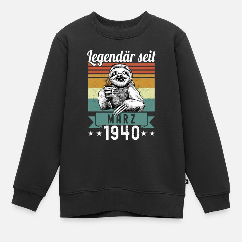 Faultier Legendär seit März 1940 Geburtstag - Kinder Premium Organic Sweatshirt - Schwarz