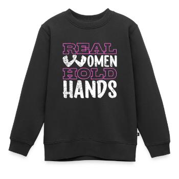 Real women hold hands - Armdrücken - Kinder Premium Organic Sweatshirt - Schwarz - Vorne - AI Model Kid Female (0cm)