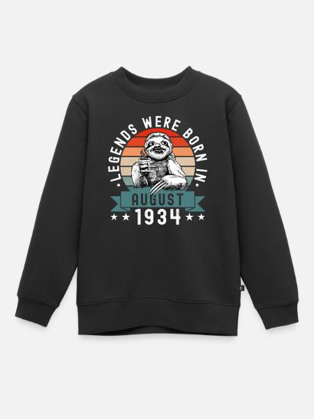 Legends Were Born In August 1934 Faultier Sloth - Premium børne sweatshirt økologisk - sort