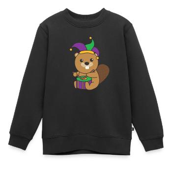 Fasching Biber mit Trommel Faschings Kostüm - Kinder Premium Organic Sweatshirt - Schwarz - Vorne - AI Model Kid Female (0cm)
