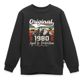 1980 - Cadeau né en 1980 - Sweat Premium enfant bio - noir - Devant - AI Model Kid Female (0cm)