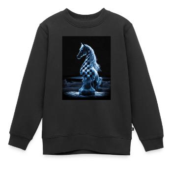 Chevalier d’échecs au clair de lune - Sweat Premium enfant bio - noir - Devant - AI Model Kid Female (0cm)