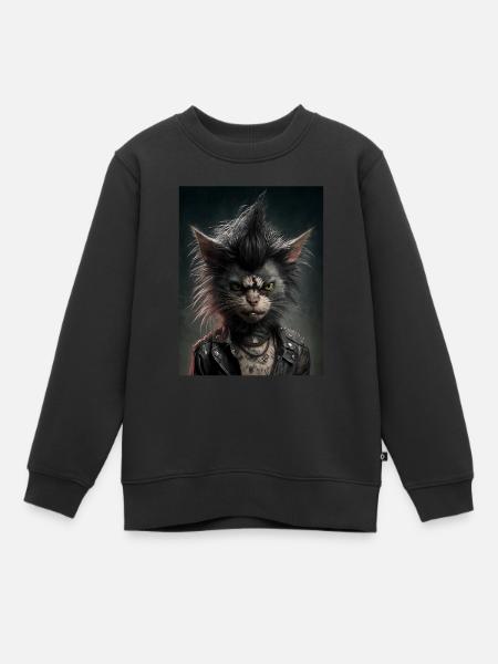 Chat Punk Rebel - Sweat Premium enfant bio - noir