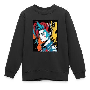 Fille rebelle - Sweat Premium enfant bio - noir - Devant - AI Model Kid Female (0cm)