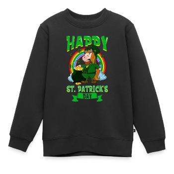 St Patricks Einhorn - Happy St Patricks Day - Kinder Premium Organic Sweatshirt - Schwarz - Vorne - AI Model Kid Female (0cm)