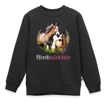 Pferdemädchen Pferdeshirt Süß Pferd Blumen Mädchen - Kinder Premium Organic Sweatshirt - Schwarz - Vorne - AI Model Kid Female (0cm)