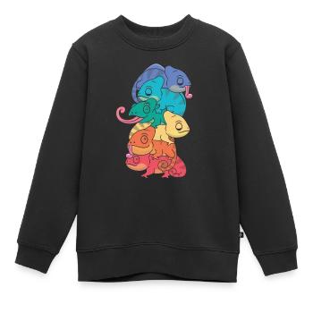 Regenbogen Flag Pride LGBTQ süßer Chamäleon Stapel - Kinder Premium Organic Sweatshirt - Schwarz - Vorne - AI Model Kid Female (0cm)