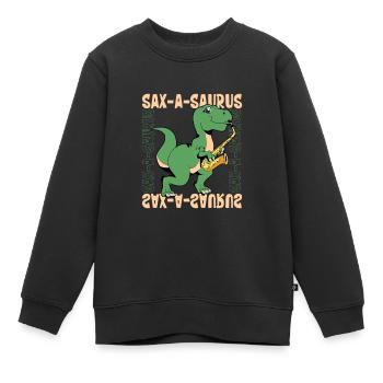 Sax-A-Saurus - TREX on saxophone - Kids Premium Organic Sweatshirt - black - Front - AI Model Kid Female (0cm)