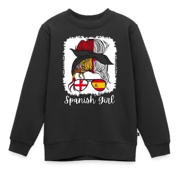 España Moitié Anglais Moitié Espagnol Fille Espagne chica - Sweat Premium enfant bio - noir - Devant - AI Model Kid Female (0cm)