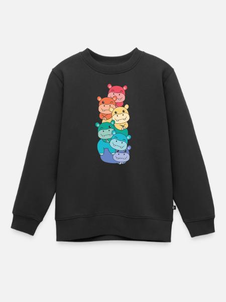 Hippopotame arc-en-ciel Hippopotame coloré mignon pour les enfants - Sweat Premium enfant bio - noir