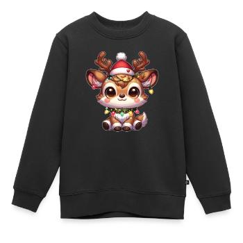 Weihnachtsmütze Weihnachten Lichterkette Reindeer - Kinder Premium Organic Sweatshirt - Schwarz - Vorne - AI Model Kid Female (0cm)