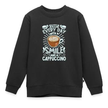 Souriez avec un cappuccino - Sweat Premium enfant bio - noir - Devant - AI Model Kid Female (0cm)