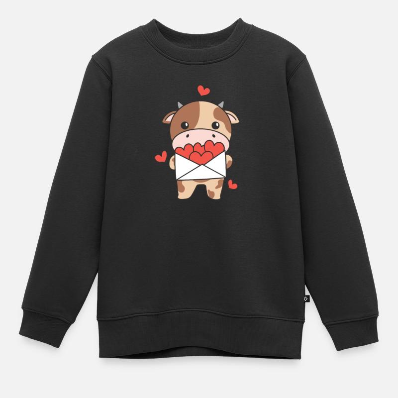Vache pour la Saint-Valentin Animaux mignons avec des cœurs - Sweat Premium enfant bio - noir