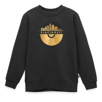 Disque vinyle Disco Music Skyline-Cincinnati - Sweat Premium enfant bio - noir - Devant - AI Model Kid Female (0cm)