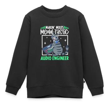 Katze am Mischpult - Tontechniker - Kinder Premium Organic Sweatshirt - Schwarz - Vorne - AI Model Kid Female (0cm)