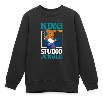 Löwe am Mischpult - Tontechnik - Kinder Premium Organic Sweatshirt - Schwarz - Vorne - AI Model Kid Female (0cm)