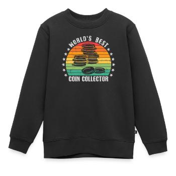 Coin Collector Funny Coin Collection Numismatique - Sweat Premium enfant bio - noir - Devant - AI Model Kid Female (0cm)