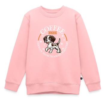 Café et German Shorthair - Sweat Premium enfant bio - rose - Devant - AI Model Kid Female (0cm)