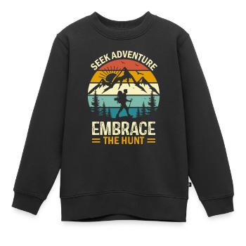 Cherchez l’aventure, embrassez la chasse. - Sweat Premium enfant bio - noir - Devant - AI Model Kid Female (0cm)