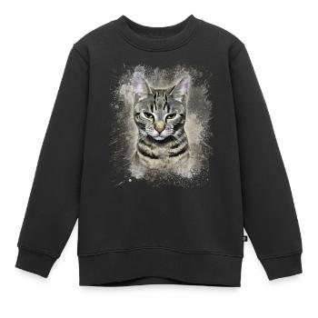 Getigerte Katze Aquarell, niedliches Katzenmotiv - Kinder Premium Organic Sweatshirt - Schwarz - Vorne - AI Model Kid Female (0cm)