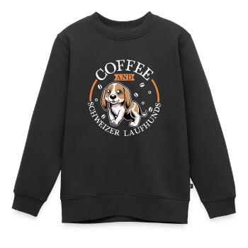 Café et Swiss Hound - Sweat Premium enfant bio - noir - Devant - AI Model Kid Female (0cm)