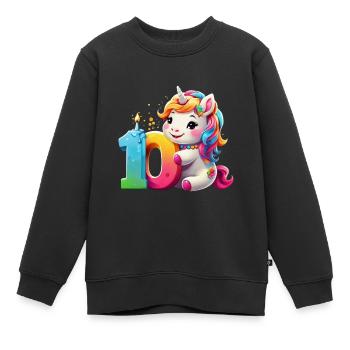 NUMMER 10 JAHRE EINHORN 10. GEBURTSTAG - Kinder Premium Organic Sweatshirt - Schwarz - Vorne - AI Model Kid Female (0cm)