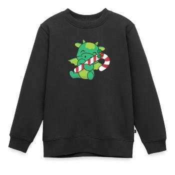 Dragon Noël canne à sucre dragon mignon - Sweat Premium enfant bio - noir - Devant - AI Model Kid Female (0cm)