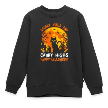Des vibrations effrayantes et des bonbons défonçants - joyeux Halloween ! - Sweat Premium enfant bio - noir - Devant - AI Model Kid Female (0cm)