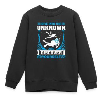Dive into the unknown and discover yourself. - Kids Premium Organic Sweatshirt - black - Front - AI Model Kid Female (0cm)