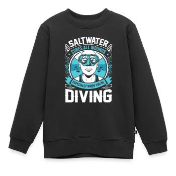Salzwasser heilt alle Wunden – vor allem, wenn Sie - Kinder Premium Organic Sweatshirt - Schwarz - Vorne - AI Model Kid Female (0cm)