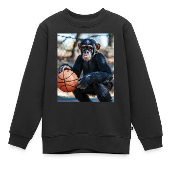 Schimpanse Basketball - Kinder Premium Organic Sweatshirt - Schwarz - Vorne - AI Model Kid Female (0cm)
