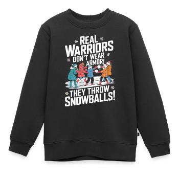 Les vrais guerriers ne portent pas d’armure ; Ils lancent des boules de neige - Sweat Premium enfant bio - noir - Devant - AI Model Kid Female (0cm)