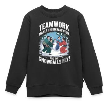Teamwork macht den Traum wahr – und die Schneebälle - Kinder Premium Organic Sweatshirt - Schwarz - Vorne - AI Model Kid Female (0cm)