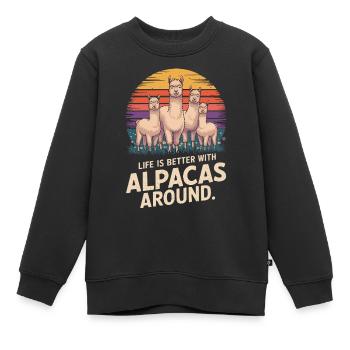 Das Leben ist besser, wenn Alpakas in der Nähe sind. - Kinder Premium Organic Sweatshirt - Schwarz - Vorne - AI Model Kid Female (0cm)