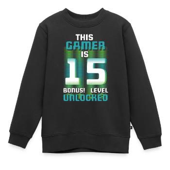 This Gamer Is Video Game Lover Gamer Age 15 - Kids Premium Organic Sweatshirt - black - Front - AI Model Kid Female (0cm)