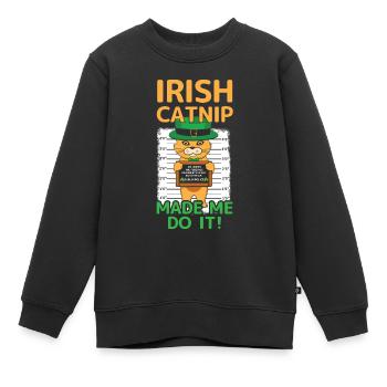 Angry Funny Cat Happy Saint Patrick Day - Kinder Premium Organic Sweatshirt - Schwarz - Vorne - AI Model Kid Female (0cm)