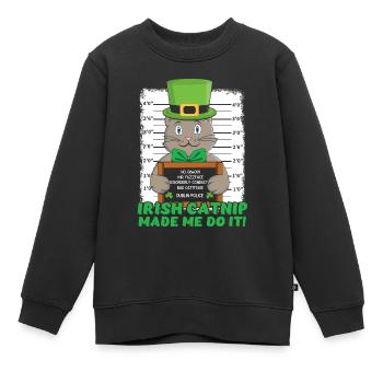 Angry Funny Irish Cat Happy Saint Patrick Day - Kinder Premium Organic Sweatshirt - Schwarz - Vorne - AI Model Kid Female (0cm)