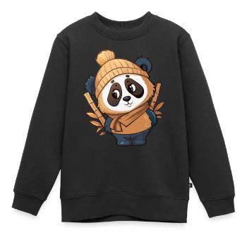 Cute panda with scarf and bobble hat. - Kids Premium Organic Sweatshirt - black - Front - AI Model Kid Female (0cm)